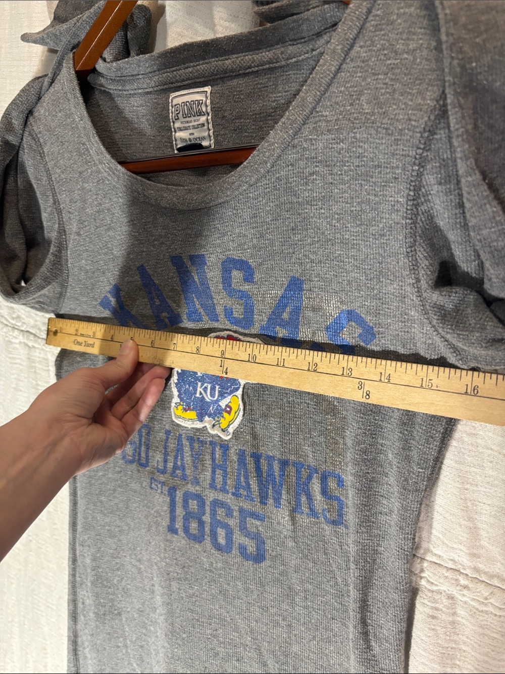 PINK Victoria's Secret Kansas Jayhawks Thermal Long Sleeve Shirt Size L - Picture 8 of 10